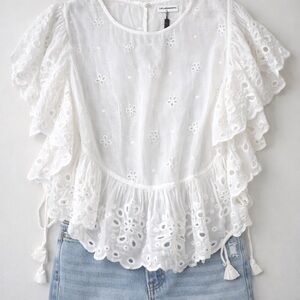 Unsubscribed Anthropologie Eyelet Ruffle Peplum Top  NWT Mult Sizes Retail $118